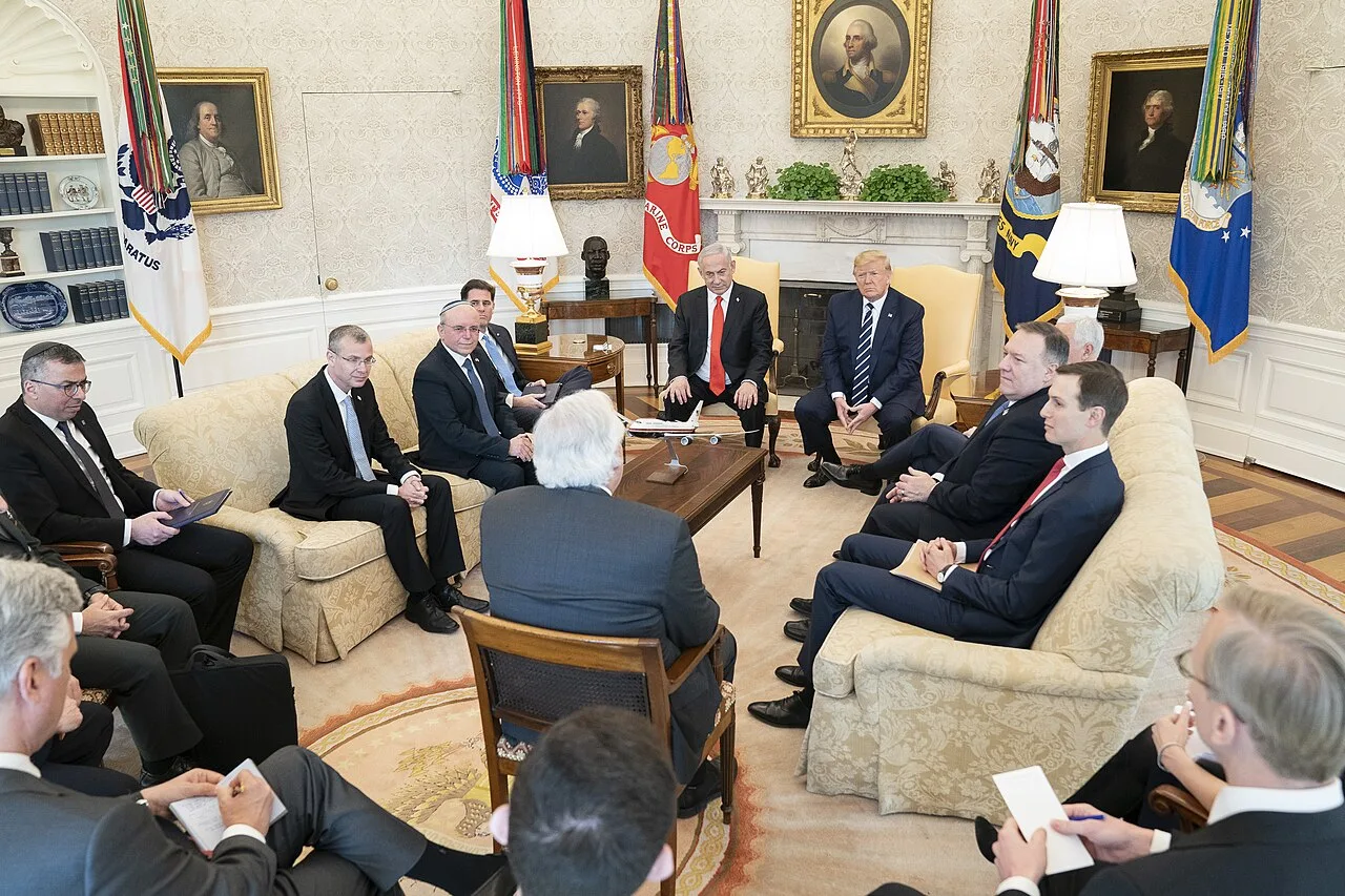 صورة أرشيفية: لقاء ترامب ونتنياهو بالبيت الأبيض في يناير 2020. لا توثق الحدث الحالي.